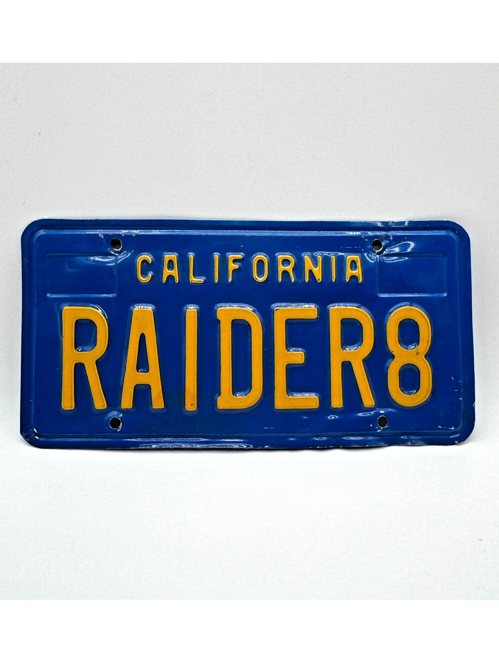Vintage 1970s CA Blue Yellow RAIDER8 Vanity License Plate Ray Guy #8 Raiders WOW